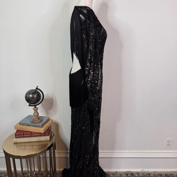 Elie Saab Bead Embroidered Gown “Dark Waves” Black Sequin Fringe FR 38 $15000 - Picture 8 of 16